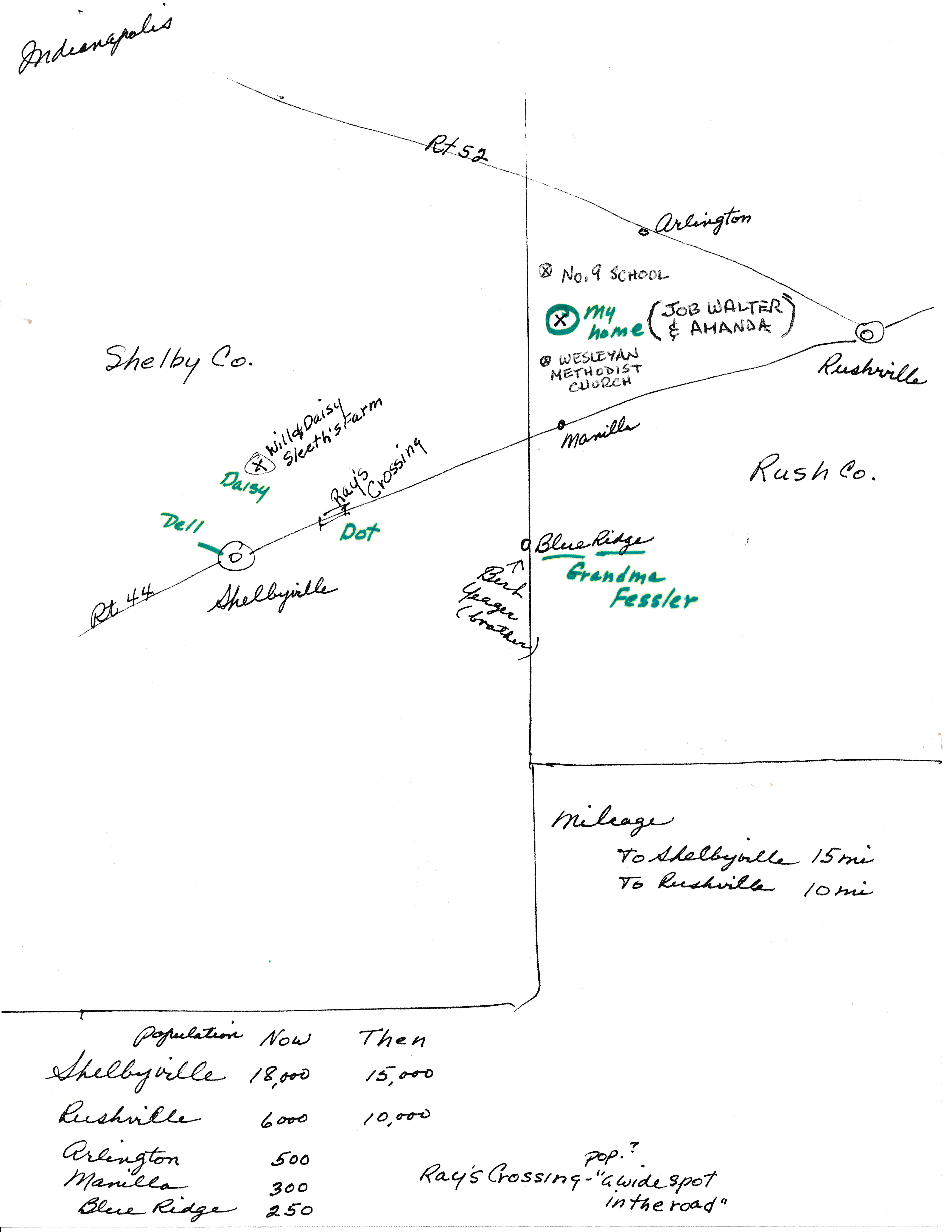 Map of the Job Walter Northam farm, drawn by his oldest daughter Rosemary Northam Johnson