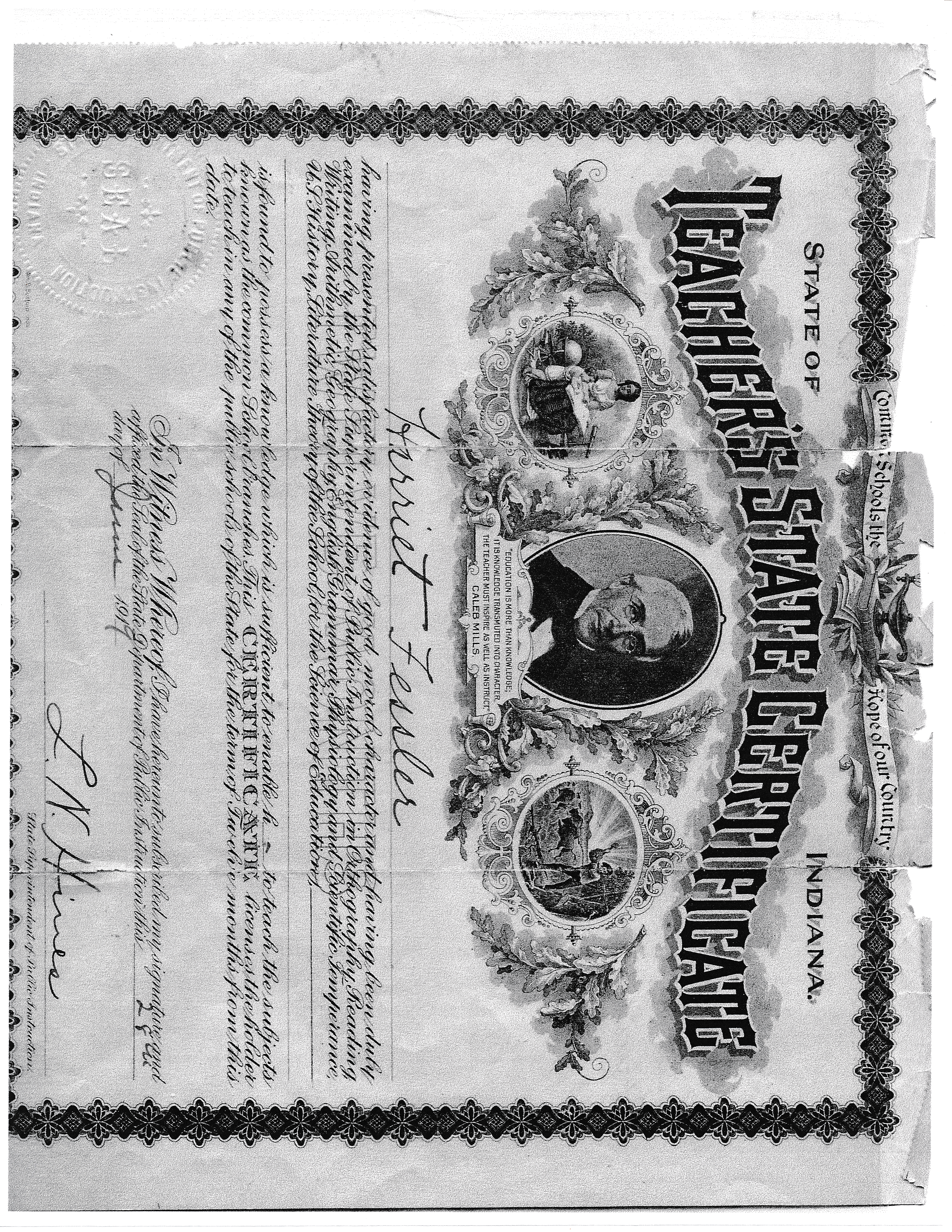 Hattie's teacher's license (notice it says 'Harriet Fessler' — she went through a phase!)