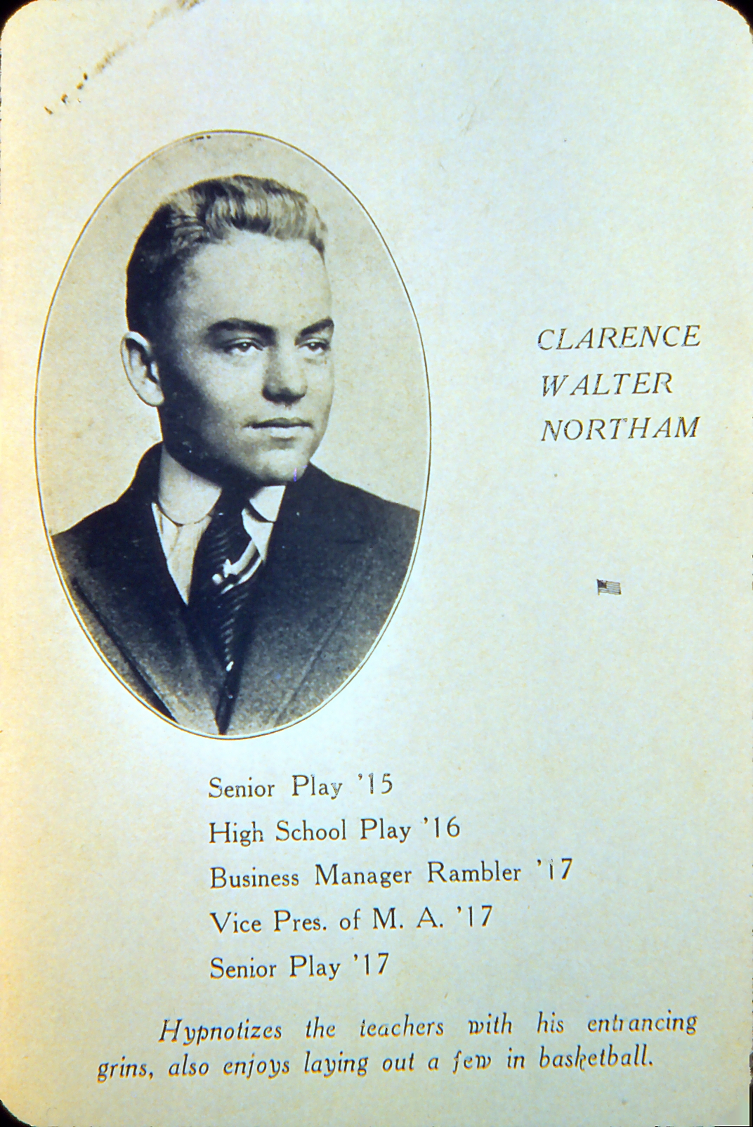 Clarence's graduation picture from the yearbook