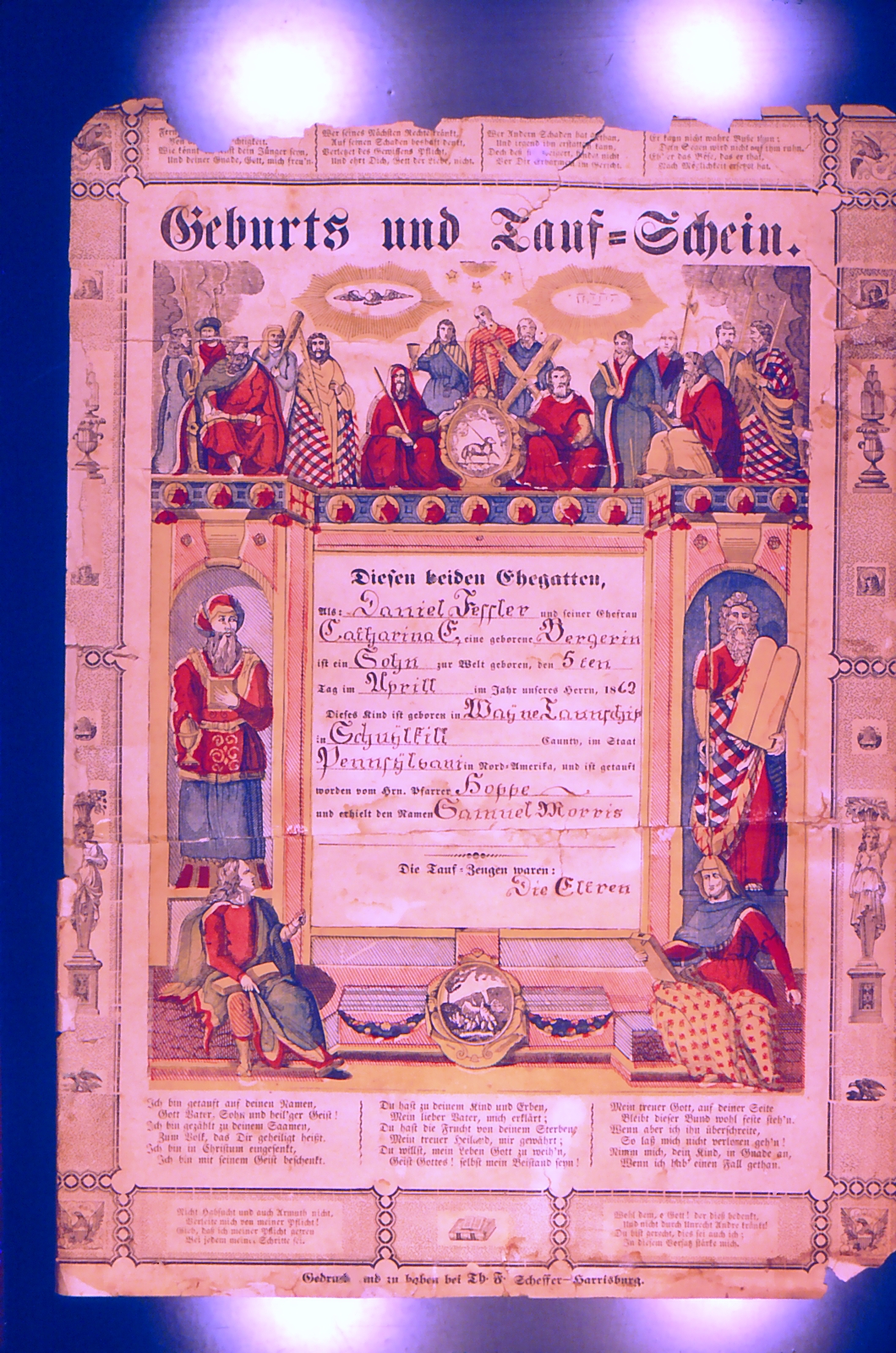 Samuel Morris Fessler's birth certificate — written in German!