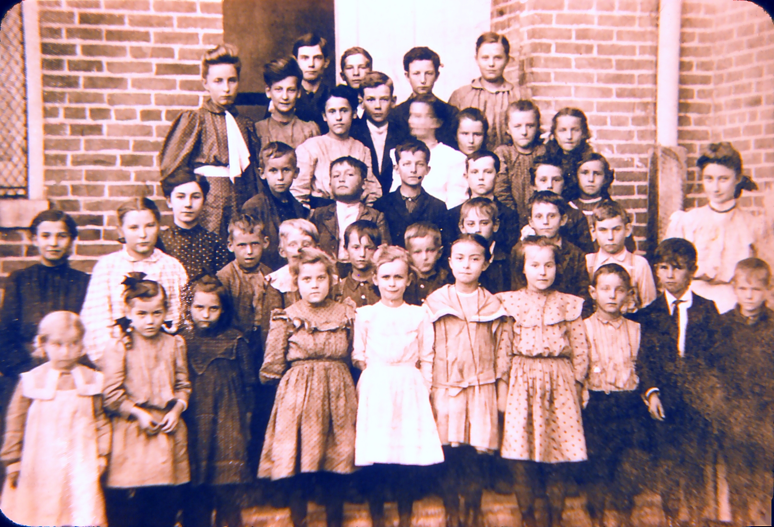 The one-room school at Blue Ridge — Hattie is the little blonde in the lower left corner